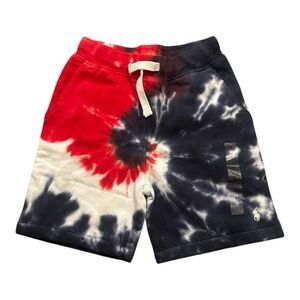 NEW! POLO RALPH LAUREN SWEAT SHORTS BLUE WHITE RED TIE DYE -PONY USA